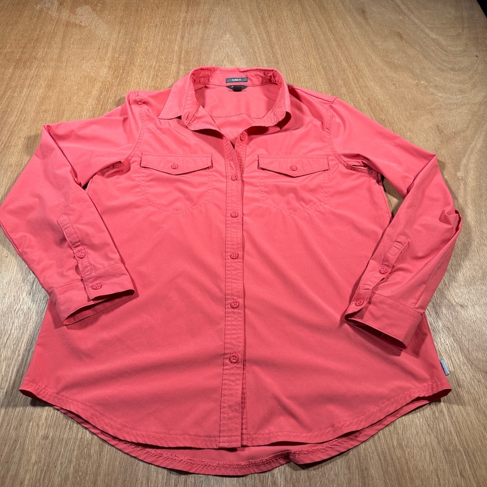 Eddie Bauer Button Up Shirt Womens M Coral Classic Fit Stretch Hiking Outdoor